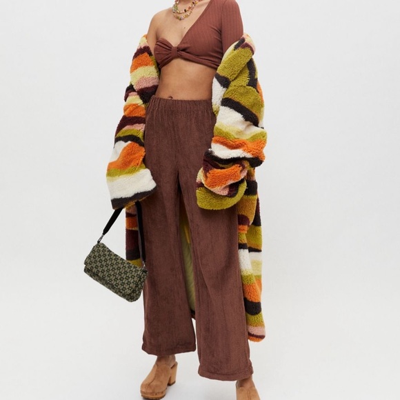 NWT UO Teddy Abstract Animal Print Striped Longline Teddy Coat - Picture 5 of 6